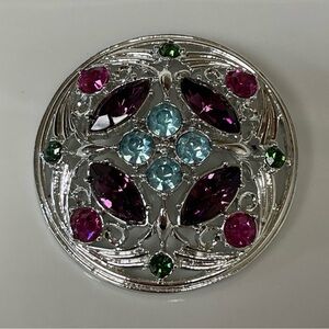VTG Sarah Coventry 1972 Springtime Multicolor Rhinestone Silver Tone Brooch 2"